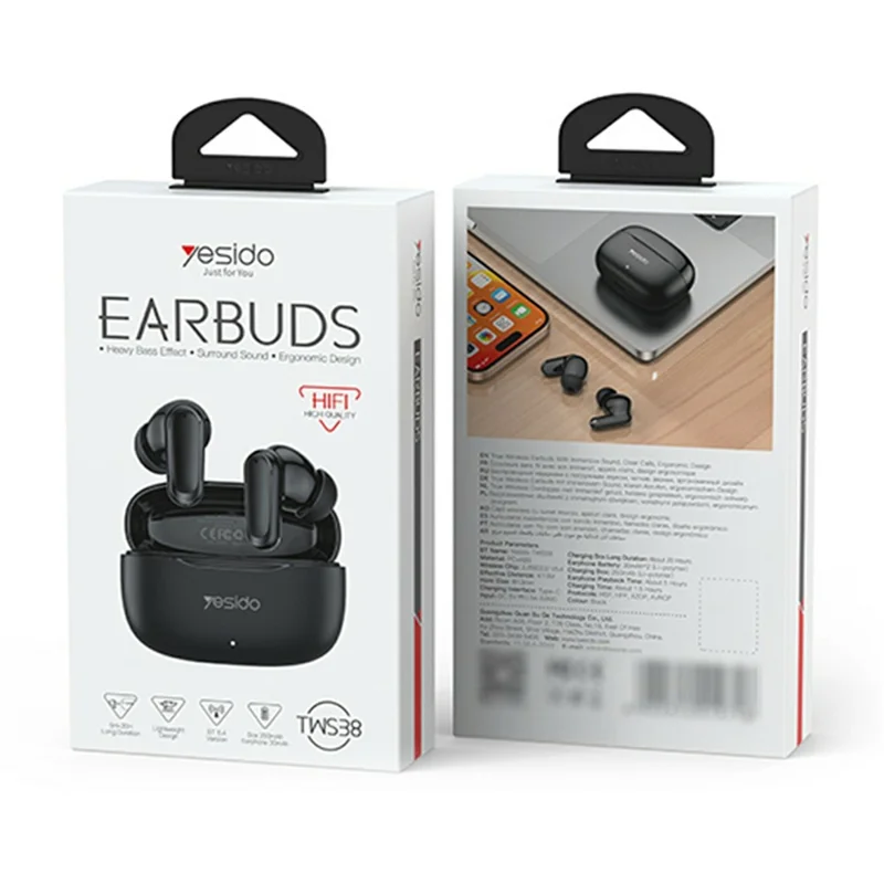 YESIDO TWS38 In Ear Bluetooth-compatible 5.4 Earbuds True Wireless Stereo Touch Control Earphones - Black