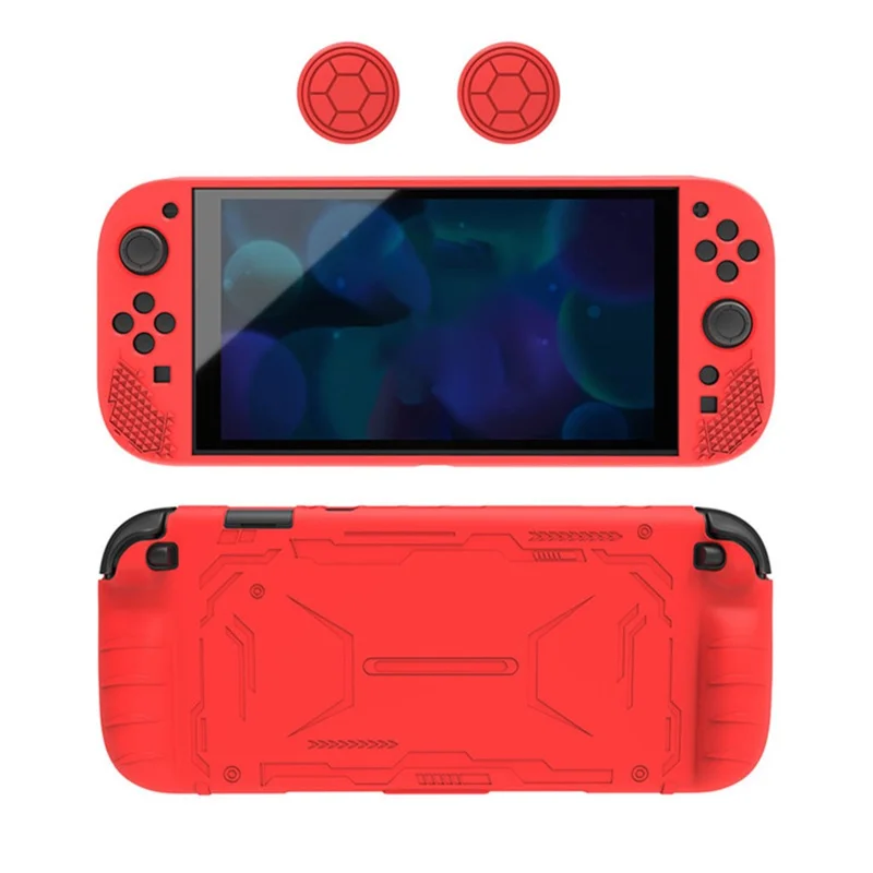 For Nintendo Switch 2 Silicone Case Protective Cover Shock Absorbing Controller Protector with Thumb Grip Caps - Red