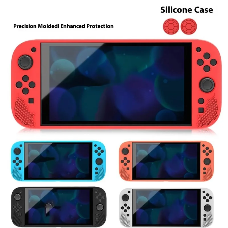 For Nintendo Switch 2 Silicone Case Protective Cover Shock Absorbing Controller Protector with Thumb Grip Caps - Red