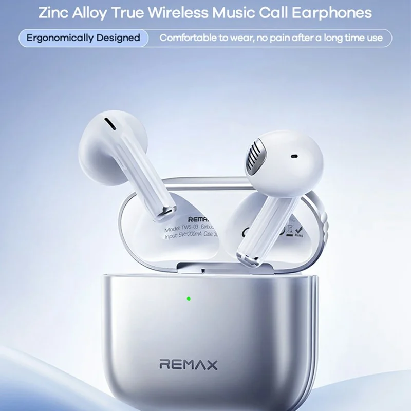 REMAX TWS-03 Wireless Earbuds Zinc Alloy Bluetooth-compatible 6.0 Headphones with Microphone - Silver