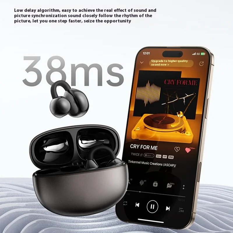J07 Ear Clip TWS Wireless Bluetooth-compatible Earbuds Sport Headphones with Metal Charging Case - Tarnish