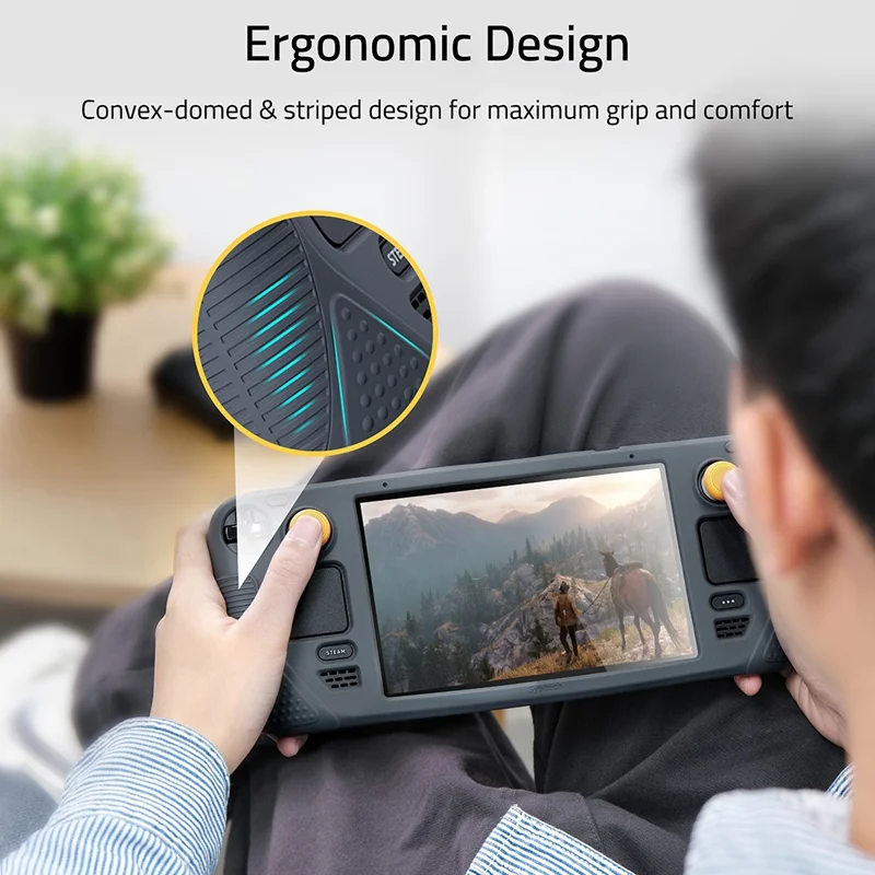 SYNTECH For Steam Deck OLED / LCD Console Silicone Protective Case All-Round Protection Cover with Thumb Grips - Grey