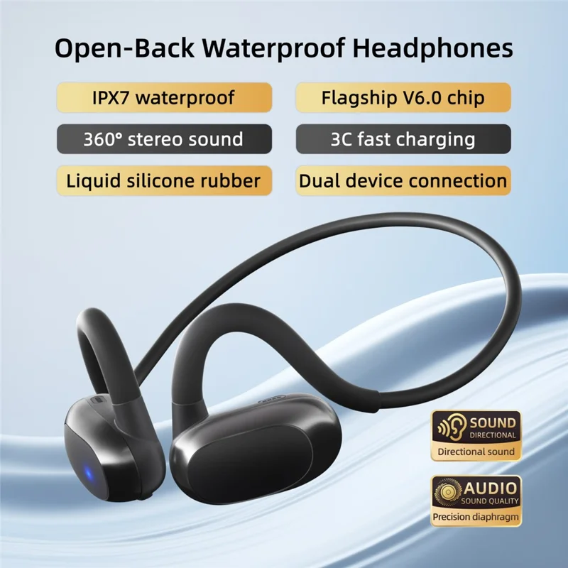 F25-B Open-Ear Air Conduction Headset Wireless Headphones IPX7 Waterproof Sports Earphones for Outdoor / Fitness - Black