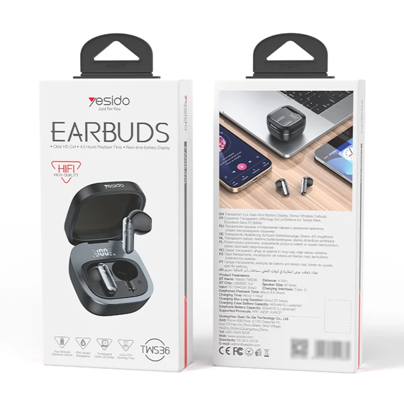 YESIDO TWS36 Wireless Bluetooth-compatible Earbuds Low Latency TWS Earbuds Semi In Ear Headphones