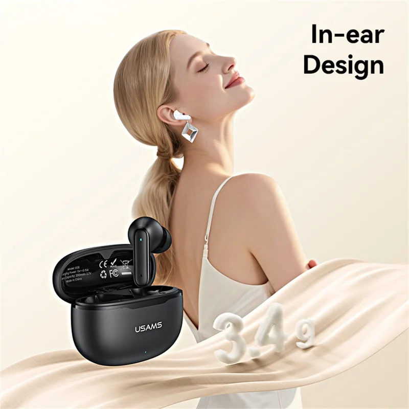 USAMS Echo E05 In-Ear Wireless Earphones Stable 13mm Dynamic Driver Headphones - Black