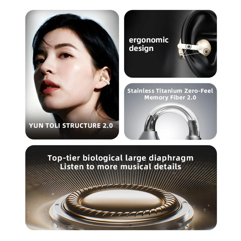 YU7 ENC Noise Reduction Wireless Headphones Clip On Sports Bluetooth-compatible Earphones - Black