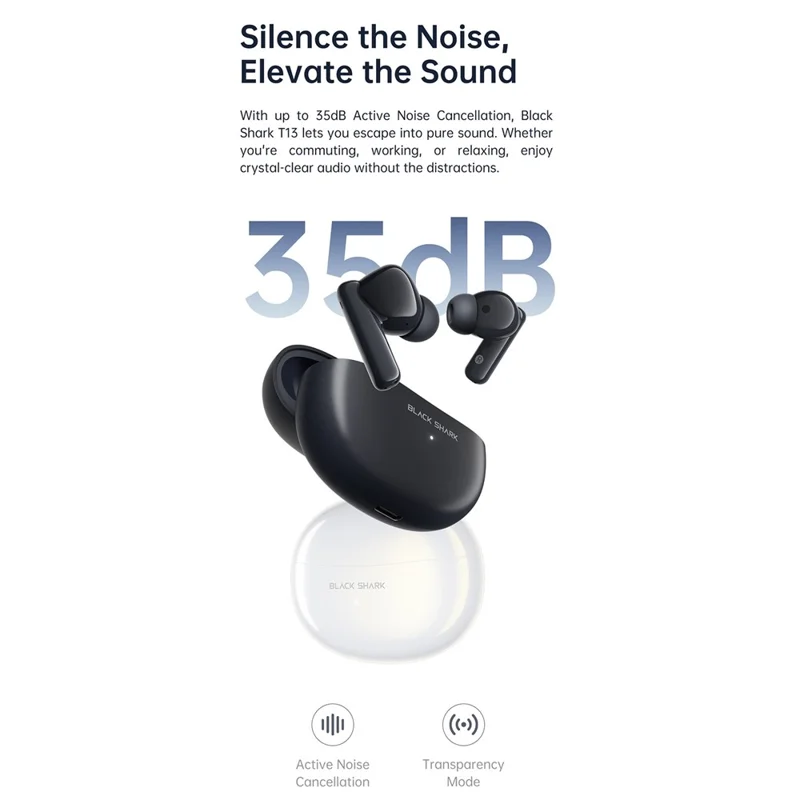 BLACK SHARK T13 TWS Earbuds Bluetooth-Compatible Wireless Headphones with Active Noise Cancelling - Black