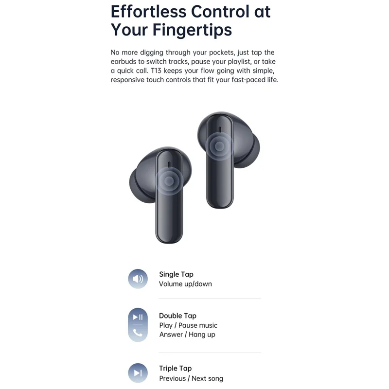 BLACK SHARK T13 TWS Earbuds Bluetooth-Compatible Wireless Headphones with Active Noise Cancelling - Black