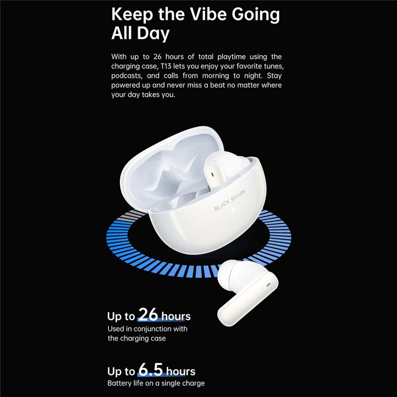 BLACK SHARK T13 TWS Earbuds Bluetooth-Compatible Wireless Headphones with Active Noise Cancelling - Black