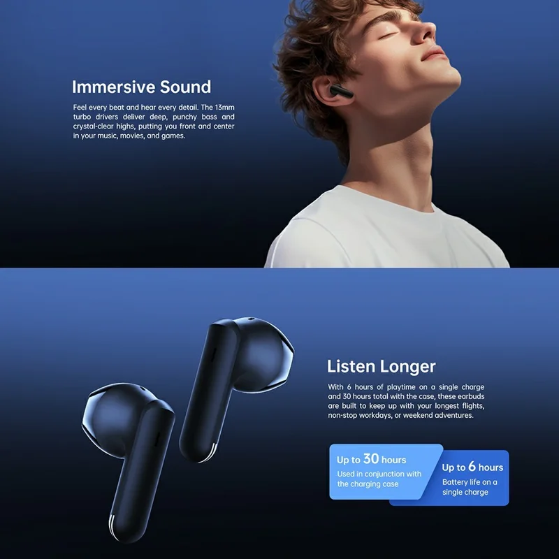 BLACK SHARK T24 Wireless Earbuds BT 5.4 Half In-Ear Headphones with Mic  /  ENC Noise Cancellation - Black