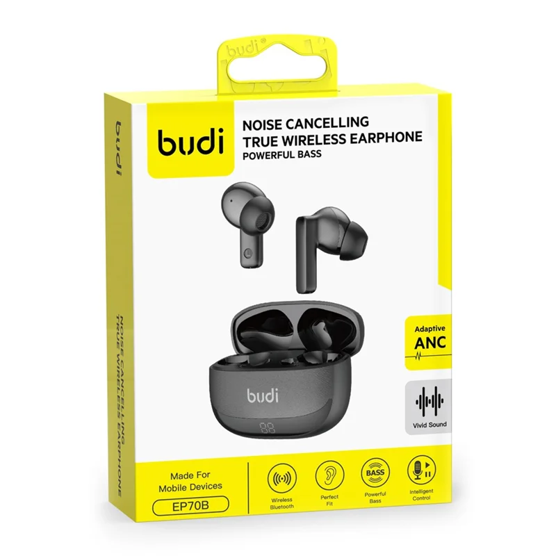 BUDI EP70B ANC + ENC Noise Cancelling True Wireless Earphones Powerful Bass Bluetooth-compatible Earbuds