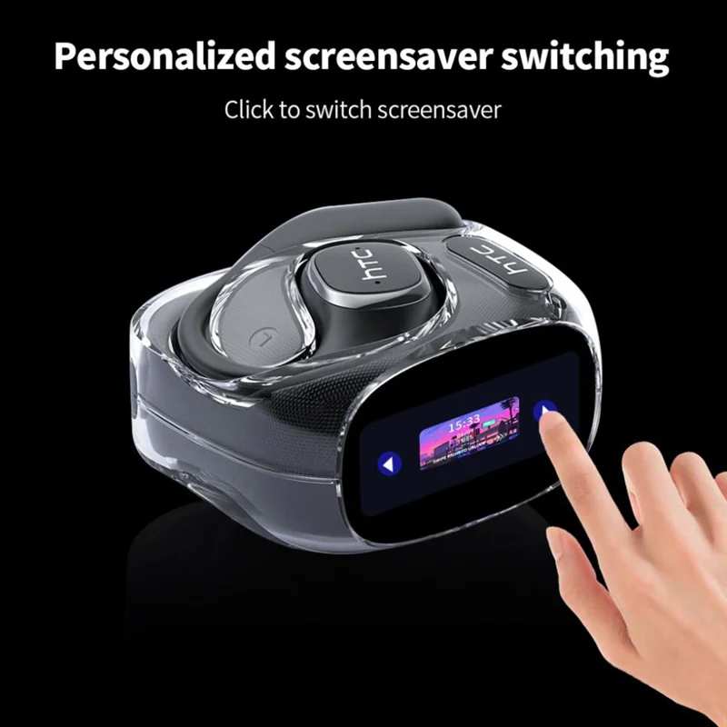 Fones de ouvido sem fio com tela LCD, som estéreo BASS e Bluetooth 6.0 compatível - Preto