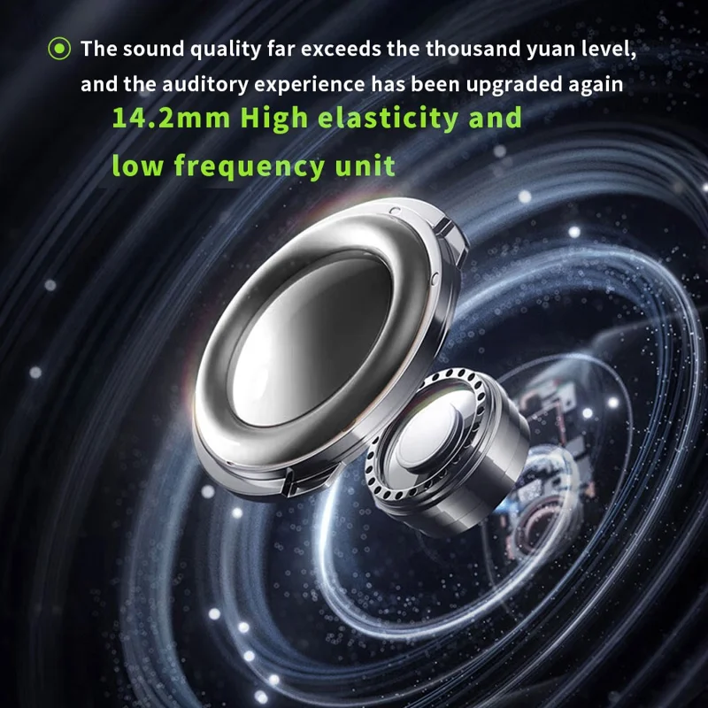 Fones de ouvido sem fio com tela LCD, som estéreo BASS e Bluetooth 6.0 compatível - Preto