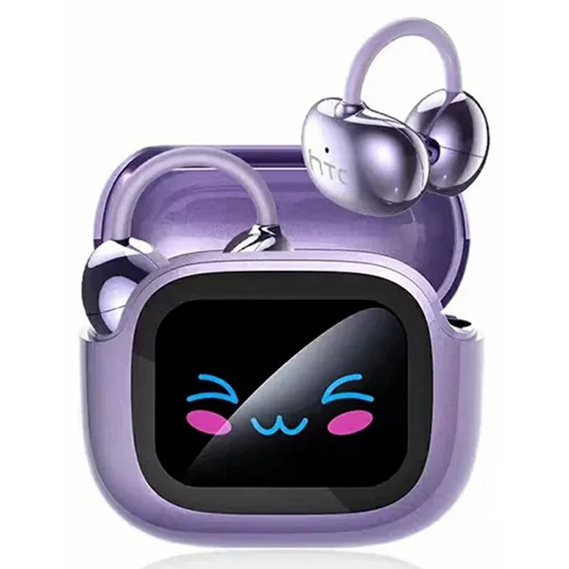 HTC NE32 słuchawki z tłumaczem AI, tłumaczenie w czasie rzeczywistym na 135 języków, wysokiej jakości dźwięk, słuchawki Bluetooth z mocowaniem, fioletowe