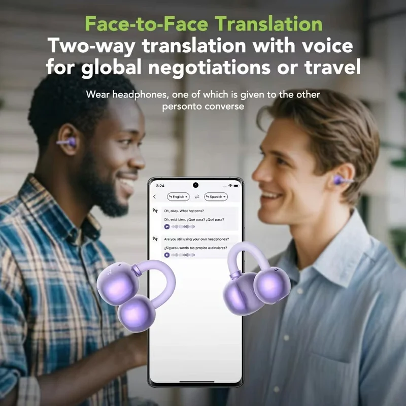 HTC NE54 AI Translation Earbuds HiFi Audio Bluetooth-compatible 6.0 135 Languages Real Time Translation Earphones - Purple