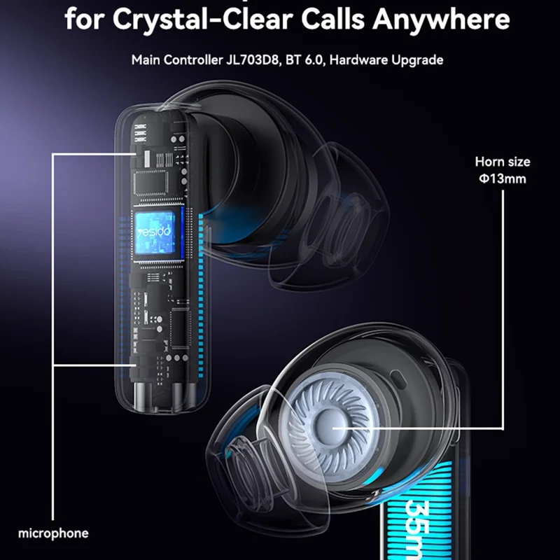 YESIDO TWS40 Bluetooth-Compatible Headphones ANC+ENC Noise Cancellation Wireless Earbuds NTC Temperature Control