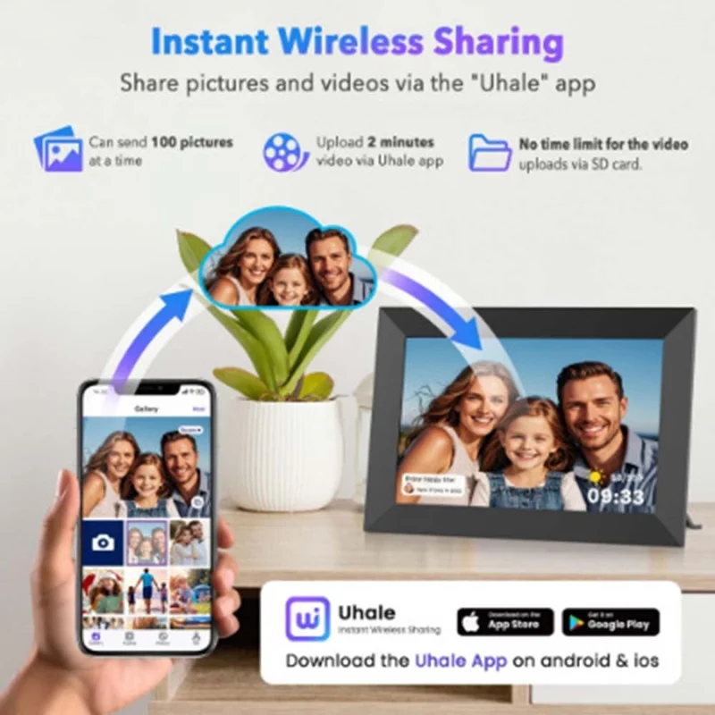 10,1-calowy cyfrowy ramka zdjęciowa z HD ekranem dotykowym Wi-Fi, chmura albumów, bezprzewodowy zdalny transfer zdjęć i wideo, automatyczna rotacja - Czarny / wtyk UE