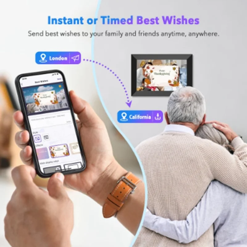 10,1-calowy cyfrowy ramka zdjęciowa z HD ekranem dotykowym Wi-Fi, chmura albumów, bezprzewodowy zdalny transfer zdjęć i wideo, automatyczna rotacja - Czarny / wtyk UE