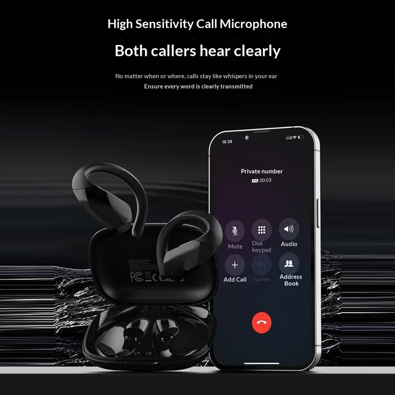 LENOVO ERAZER XF30 Écouteurs sans fil avec crochets d'oreille Son 360° Écouteurs ouverts Bluetooth Mode à faible latence pour le jeu et le streaming - Noir