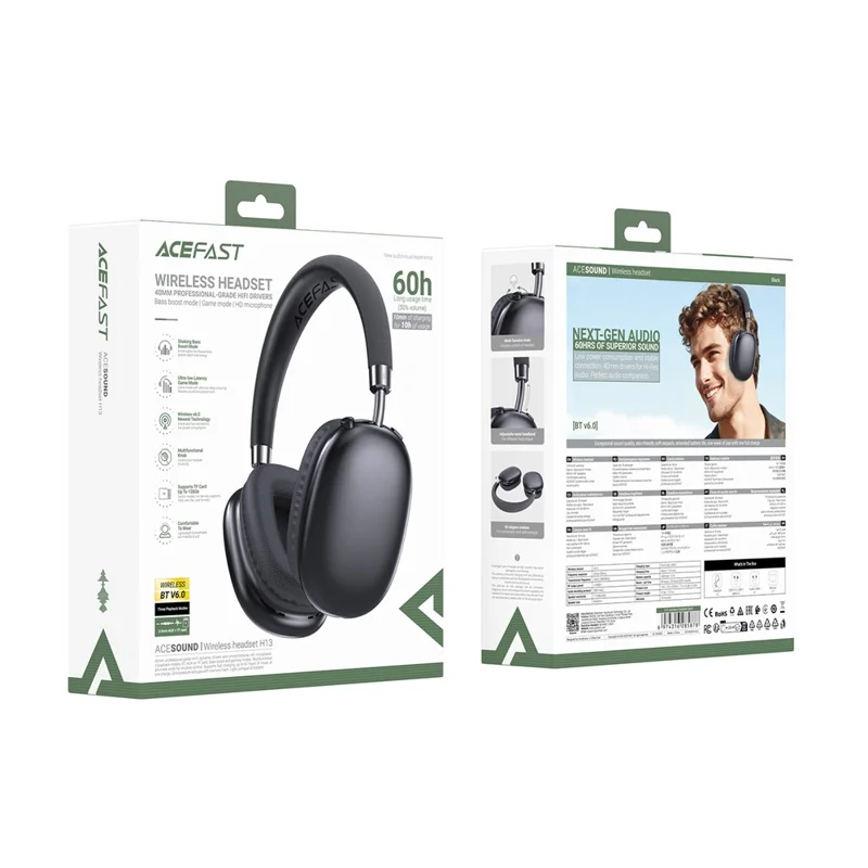 ACEFAST H13 Auscultadores Bluetooth-Compatible, Auriculares Over-Ear com Baixa Latência para Jogos