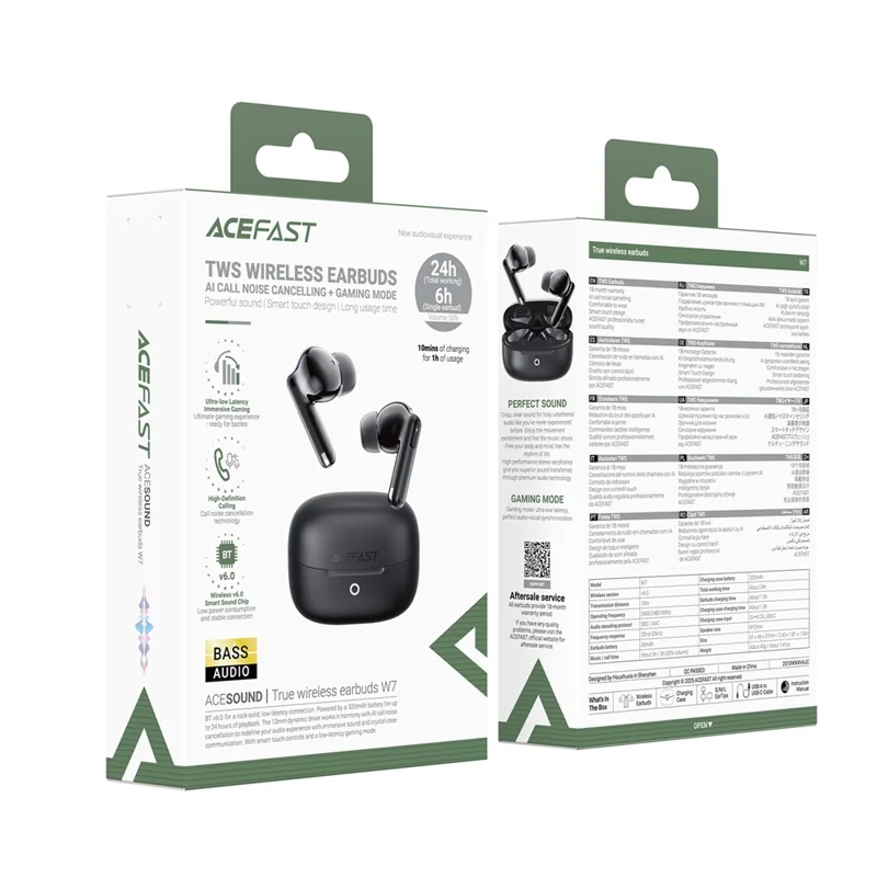 ACEFAST W7 True Wireless Oordopjes BT 6.0 TWS Oortelefoons met Lage Latentie en 13mm Dynamische Speaker voor Muziek en Gesprekken - Zwart