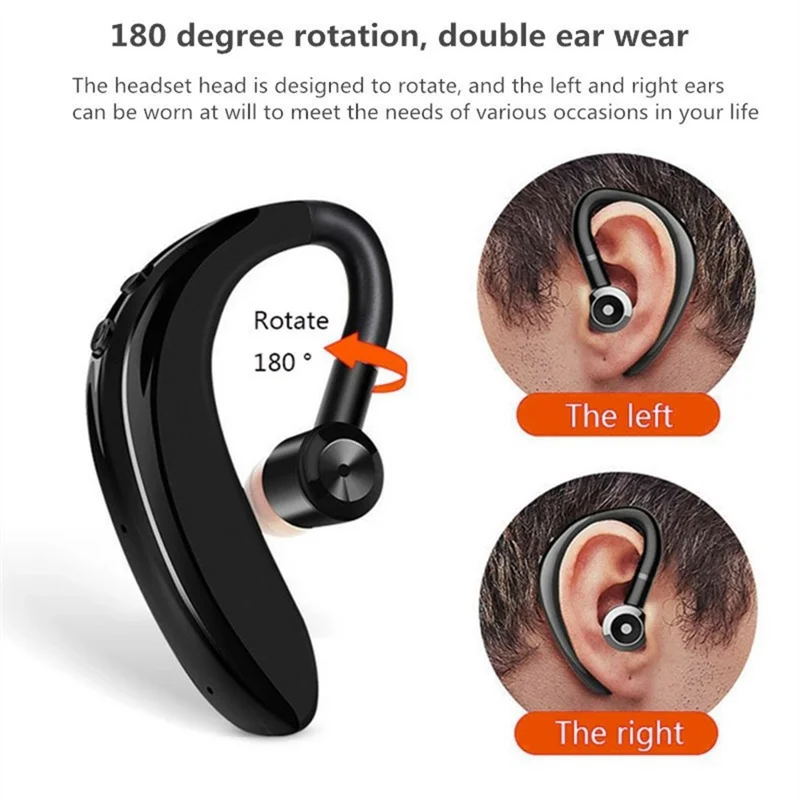 Écouteur sans fil à crochet d'oreille rotatif Bluetooth 10 m, écouteur sport sans fil à rotation de 180°