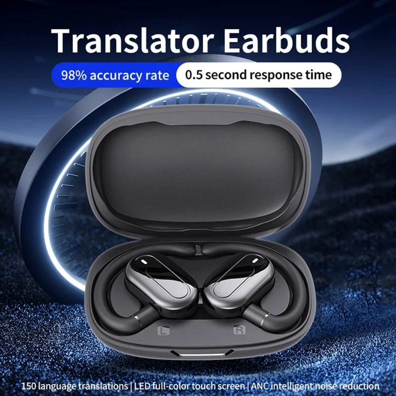 T29 Over-Ear Bluetooth-Compatible Earphones with Noise Reduction Real-Time Transcription AI Multilingual Translation Earbuds - Black