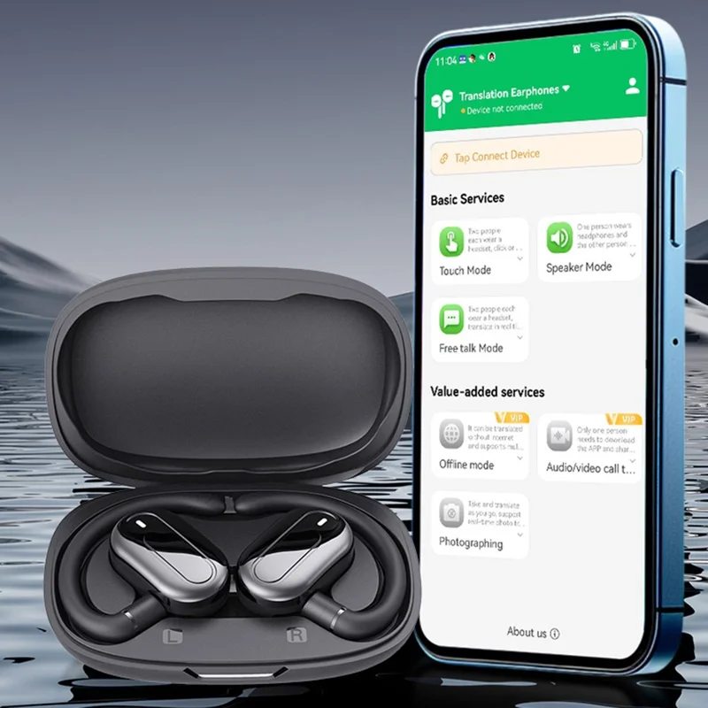 T29 Over-Ear Bluetooth-Compatible Earphones with Noise Reduction Real-Time Transcription AI Multilingual Translation Earbuds - Black