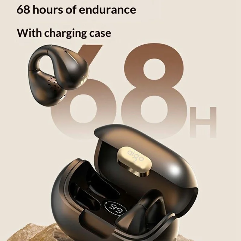 AIGO CJ155 Clip-On True Wireless Bluetooth-Compatible Наушники с высоким качеством звука и чехлом для зарядки — бежевый