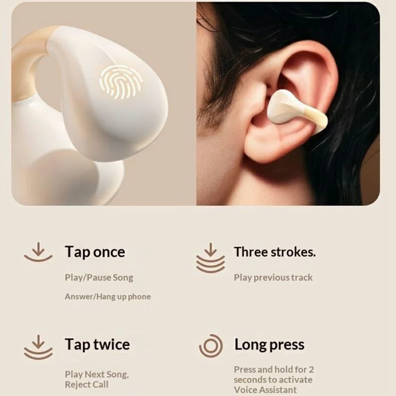 AIGO CJ155 Clip-On True Wireless Bluetooth-Compatible Наушники с высоким качеством звука и чехлом для зарядки — бежевый