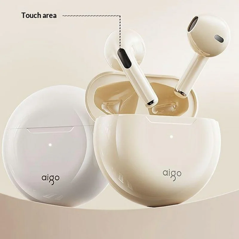 AIGO TJ07 Semi-In-Ear True Wireless Bluetooth-Compatible Earphones Smart Touch Earbuds with Charging Case - Beige