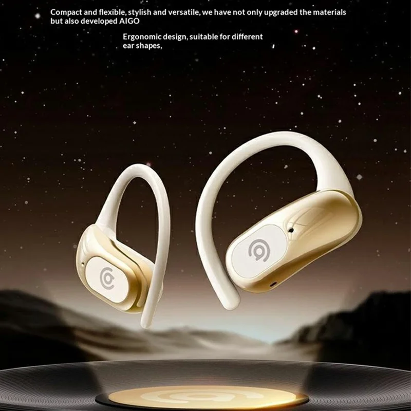 AIGO SJ298 Накладные беспроводные Bluetooth-наушники-крючки со смарт-сенсорным управлением и чехлом для зарядки — бежевый