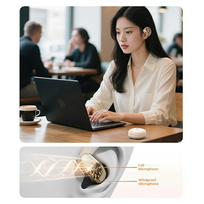 AIGO SJ298 Накладные беспроводные Bluetooth-наушники-крючки со смарт-сенсорным управлением и чехлом для зарядки — бежевый