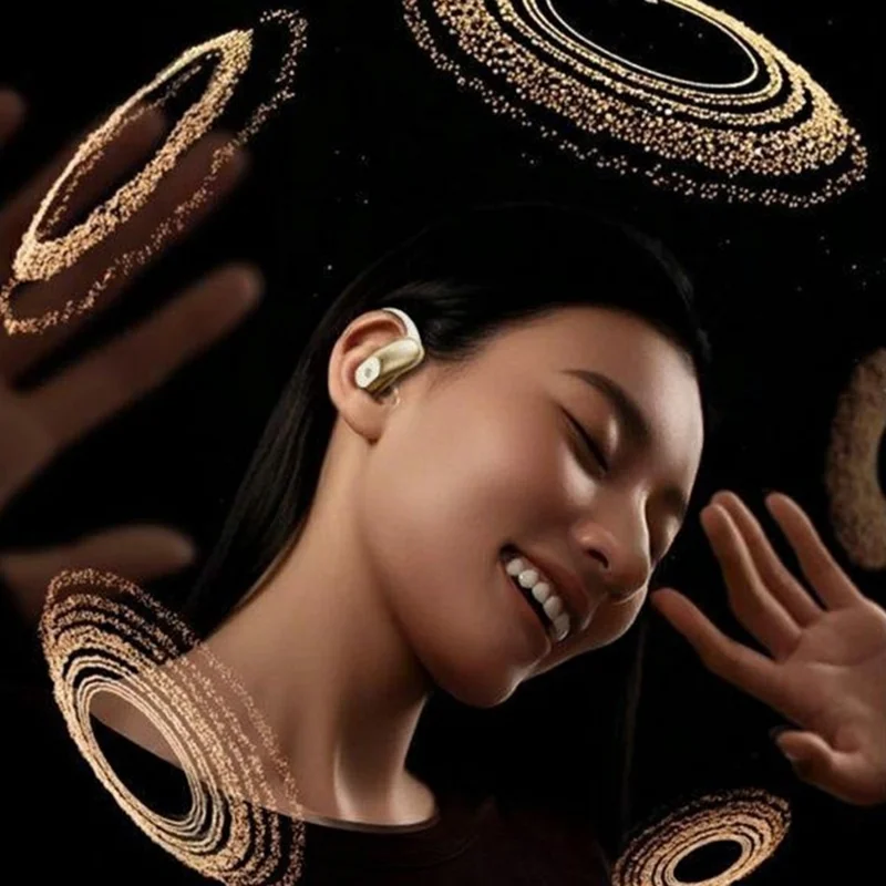 AIGO SJ298 Накладные беспроводные Bluetooth-наушники-крючки со смарт-сенсорным управлением и чехлом для зарядки — бежевый