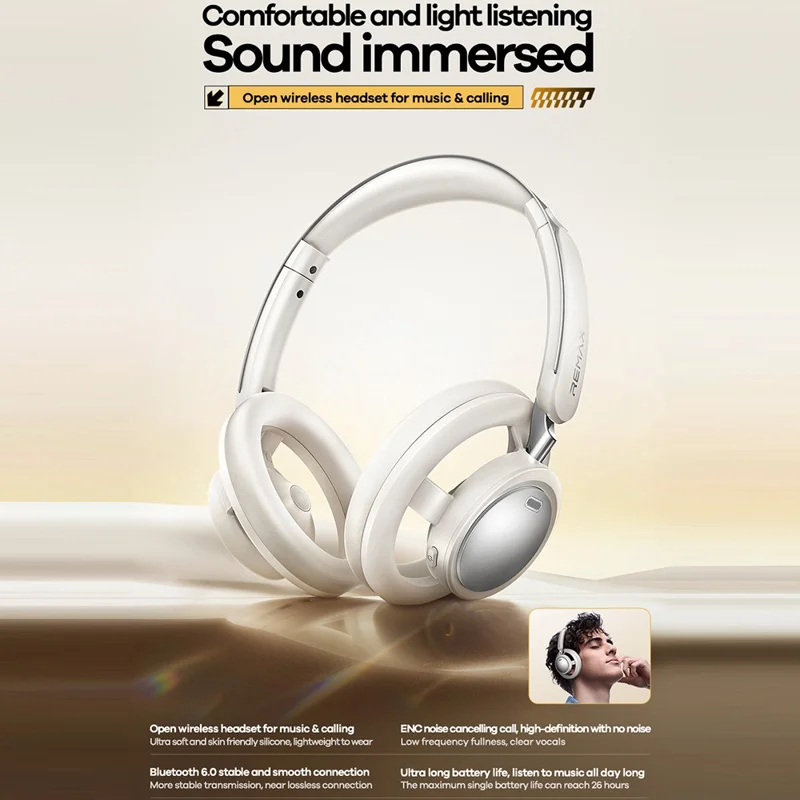 REMAX RB-870 ENC Call Noise Cancellation Wireless Headphones Open-Back Design Bluetooth-compatible Headset