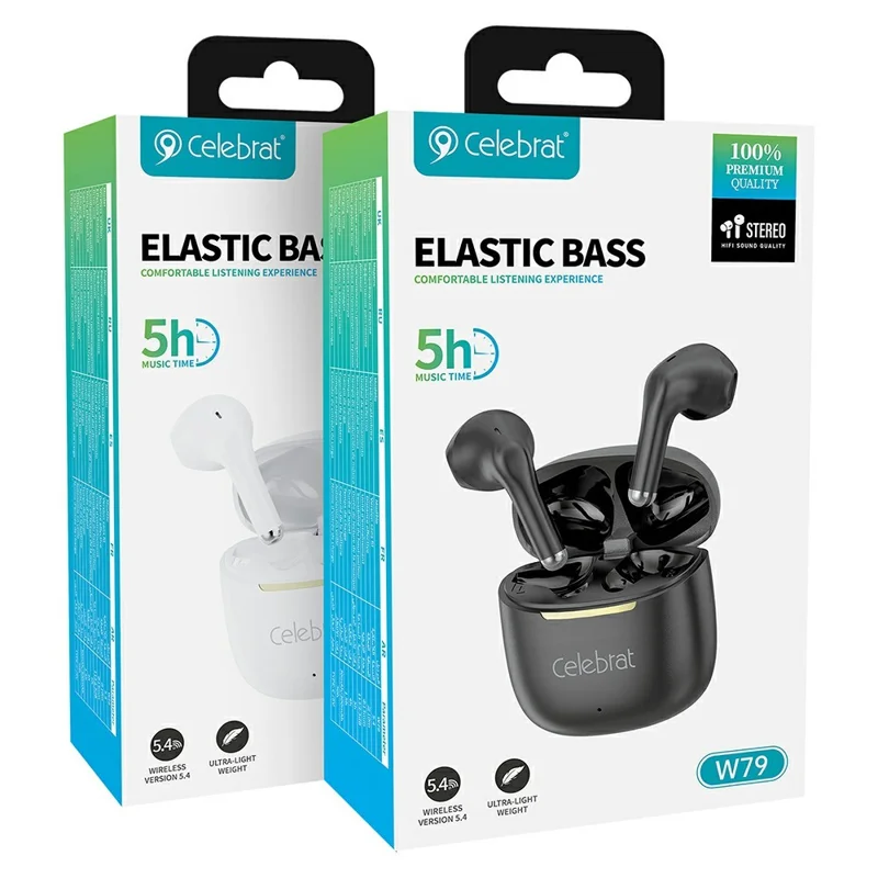 CELEBRAT W79 Semi In-Ear Wireless Earbuds Bluetooth-compatible 5.4 13mm Driver HiFi Audio Earbuds - Black