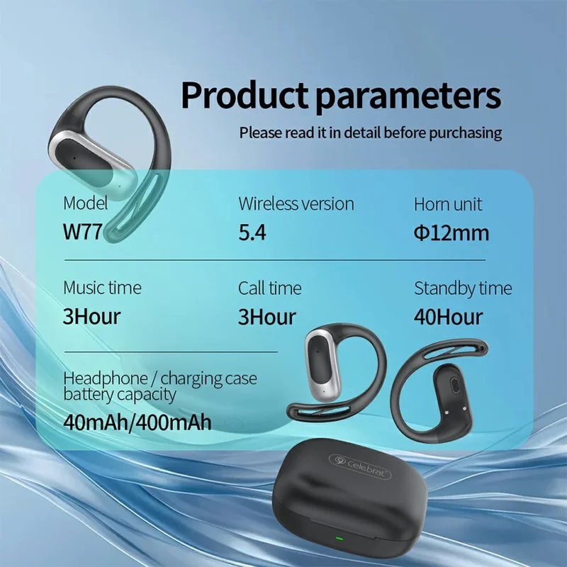 CELEBRAT W77 Trådløse Ørepuder Bluetooth-kompatibel 5.4 Sportsøretelefoner Sande Trådløse Ørekløer Design til Udendørs Brug