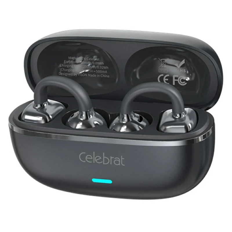 CELEBRAT W74 Earclip Wireless Earbuds IPX4 Waterproof Bluetooth-compatible 5.4 Open Ear Sports Earbuds - Black