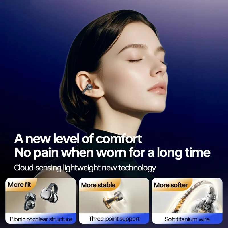 CELEBRAT W74 Earclip Wireless Earbuds IPX4 Waterproof Bluetooth-compatible 5.4 Open Ear Sports Earbuds - Black