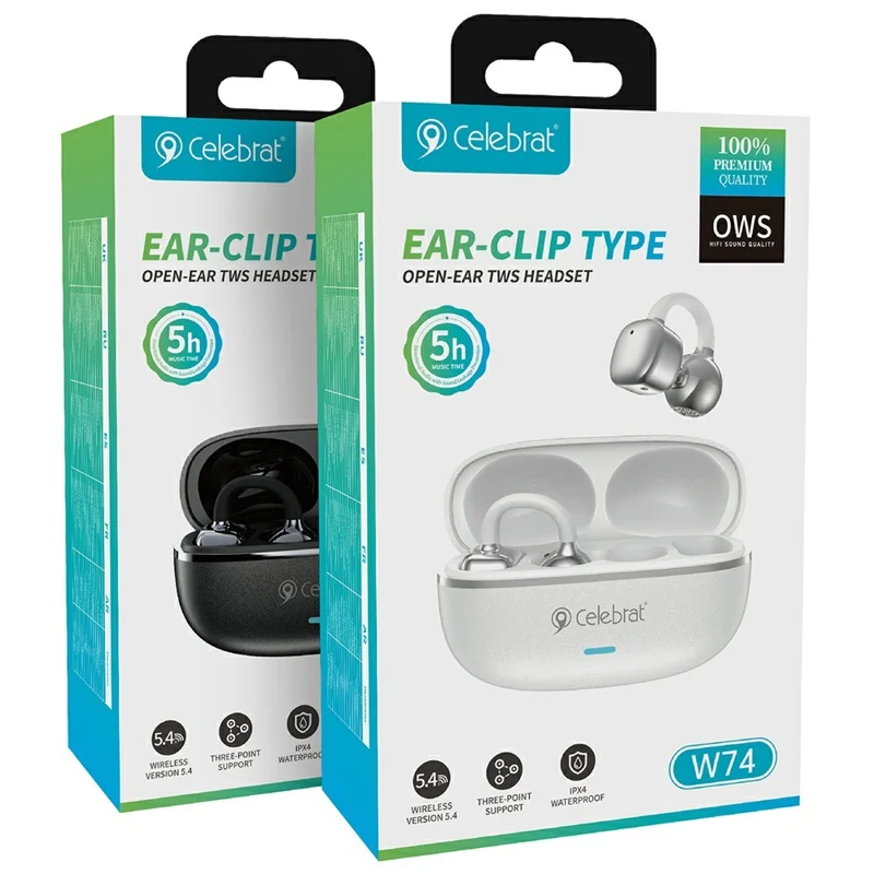 CELEBRAT W74 Earclip Wireless Earbuds IPX4 Waterproof Bluetooth-compatible 5.4 Open Ear Sports Earbuds - Black