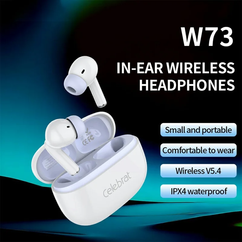 CELEBRAT W73 IPX4 Waterproof Wireless Earbuds Spatial Audio Bluetooth-compatible 5.4 In-Ear Sports Earbuds - White