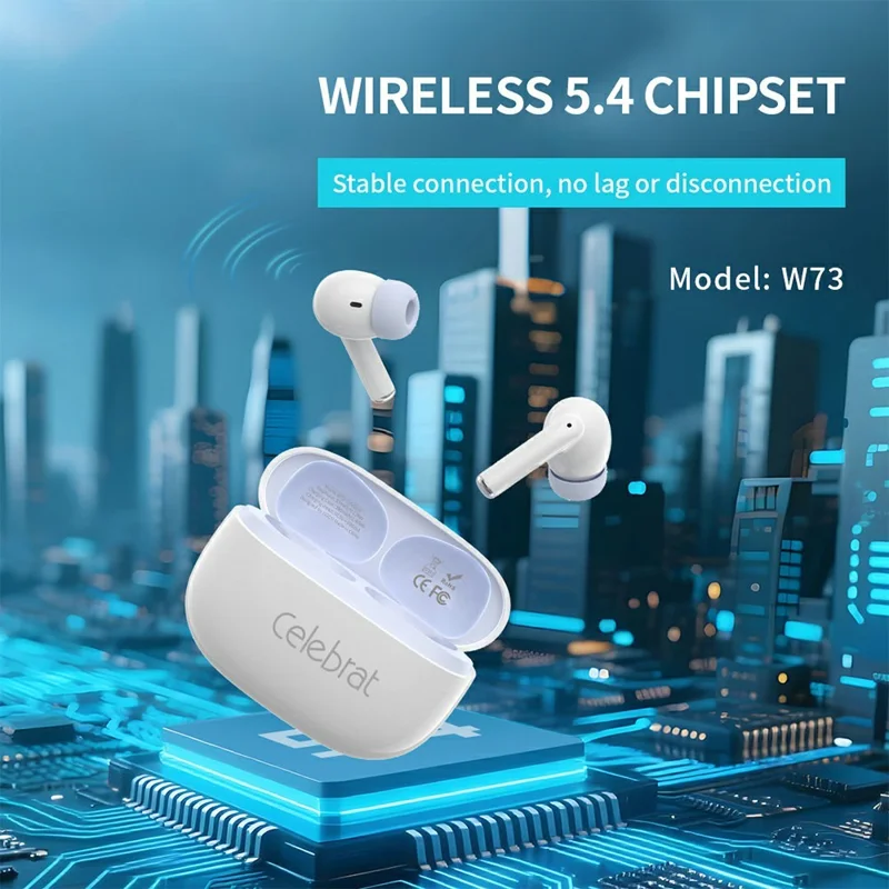 CELEBRAT W73 IPX4 Waterproof Wireless Earbuds Spatial Audio Bluetooth-compatible 5.4 In-Ear Sports Earbuds - White