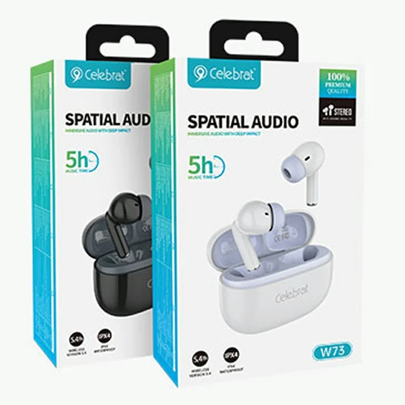 CELEBRAT W73 IPX4 Waterproof Wireless Earbuds Spatial Audio Bluetooth-compatible 5.4 In-Ear Sports Earbuds - White