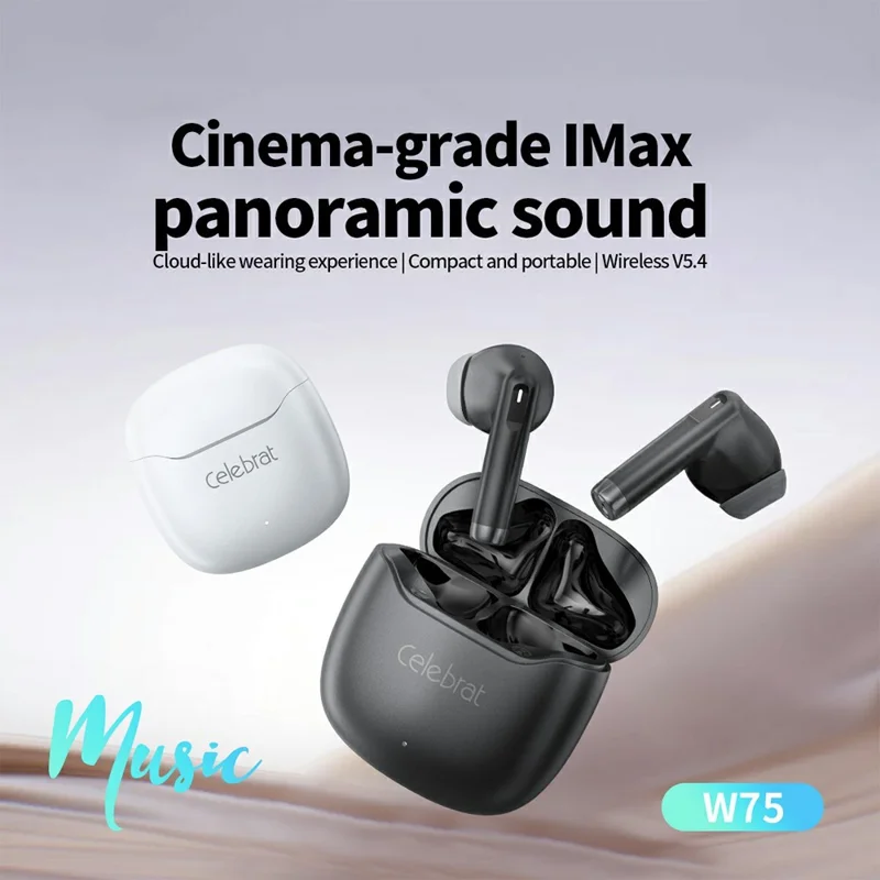 Беспроводные наушники CELEBRAT W75, Bluetooth 5.4, высокое качество звука, вставные наушники — черные