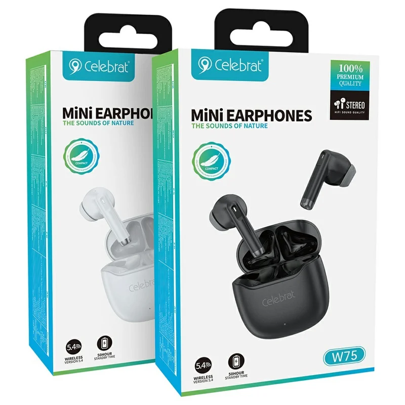 Беспроводные наушники CELEBRAT W75, Bluetooth 5.4, высокое качество звука, вставные наушники — черные