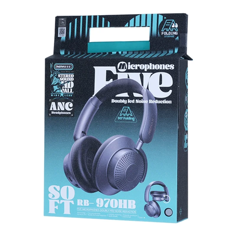 REMAX RB-970HB Wireless Over-Ear Headphones ANC Noise Canceling Bluetooth-Compatible Headset with Soft Earpads - Black