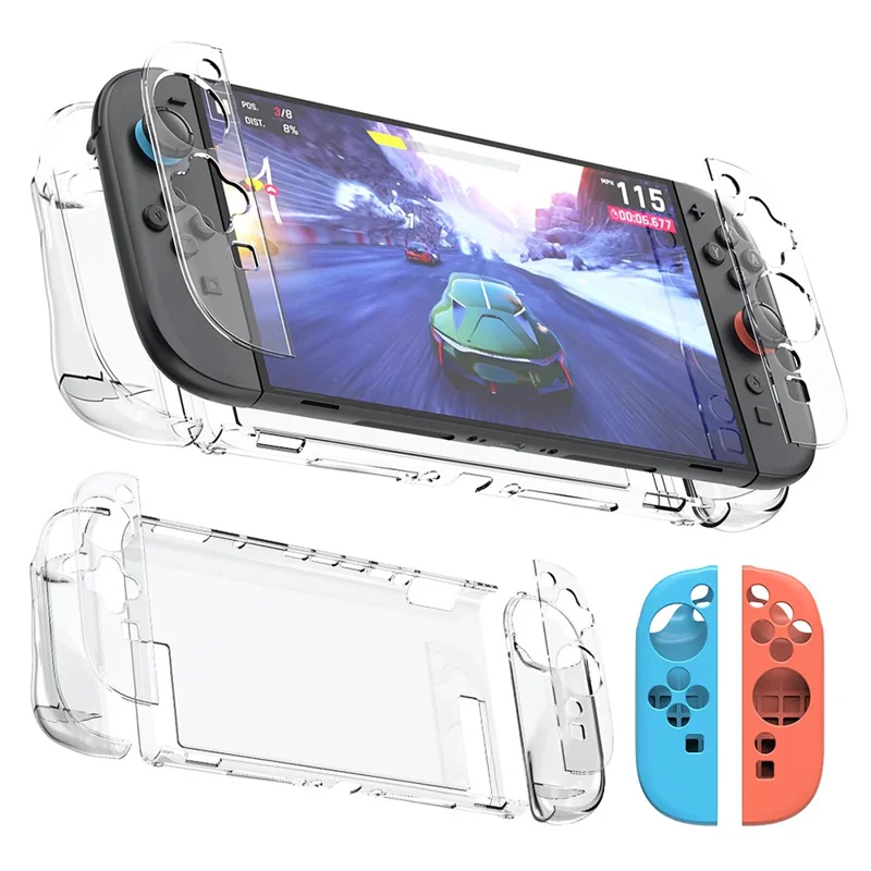 EASYSMX A02 For Nintendo Switch 2 Game Console Transparent Protective Case with Silicone Joy-Con Grip Handle Cover Set