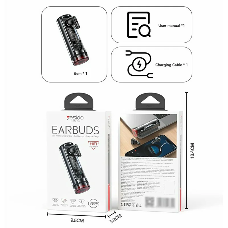 YESIDO TWS39 Wireless Earbuds Bluetooth-compatible 5.3 Semi In-Ear TWS Earbuds with Dual ENC Noise Cancellation Mic