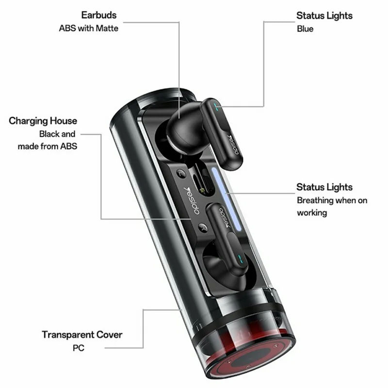 YESIDO TWS39 Wireless Earbuds Bluetooth-compatible 5.3 Semi In-Ear TWS Earbuds with Dual ENC Noise Cancellation Mic