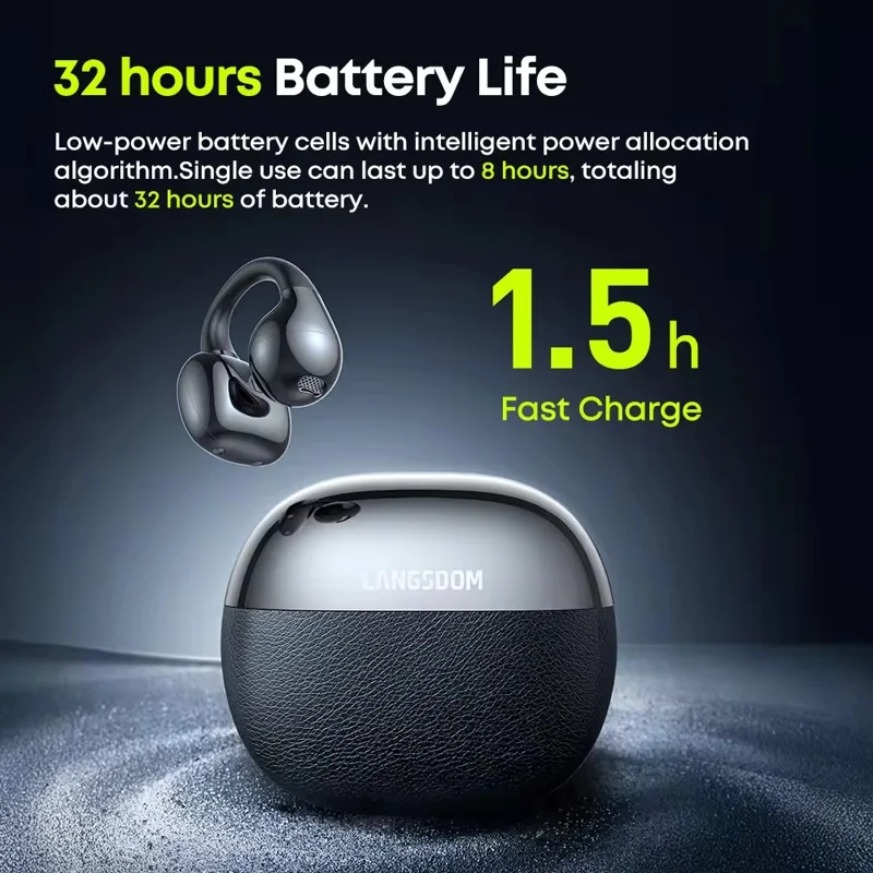 LANGSDOM TS30 OWS Open-Ear Earbuds Bluetooth-Compatible 6.0 Clip-On Earphones for Sports